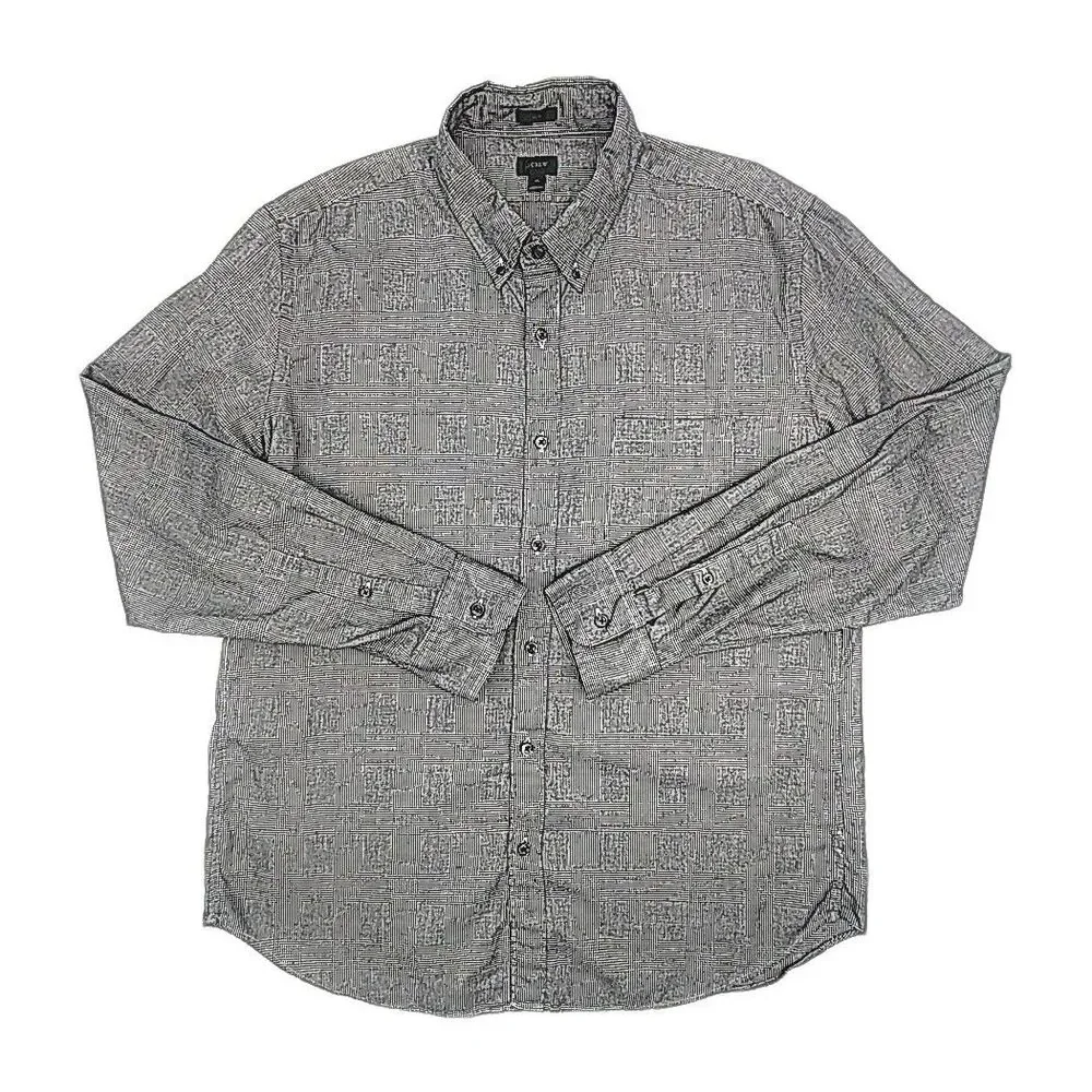 J Crew Shirt Slim Lightweight Flannel Cotton Sz XL Black White Plaid Check Men